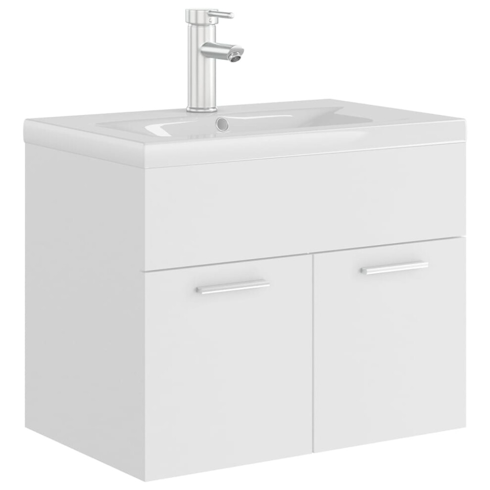 vidaXL Sink Cabinet with Built-in Basin White Engineered Wood Bathroom Rack