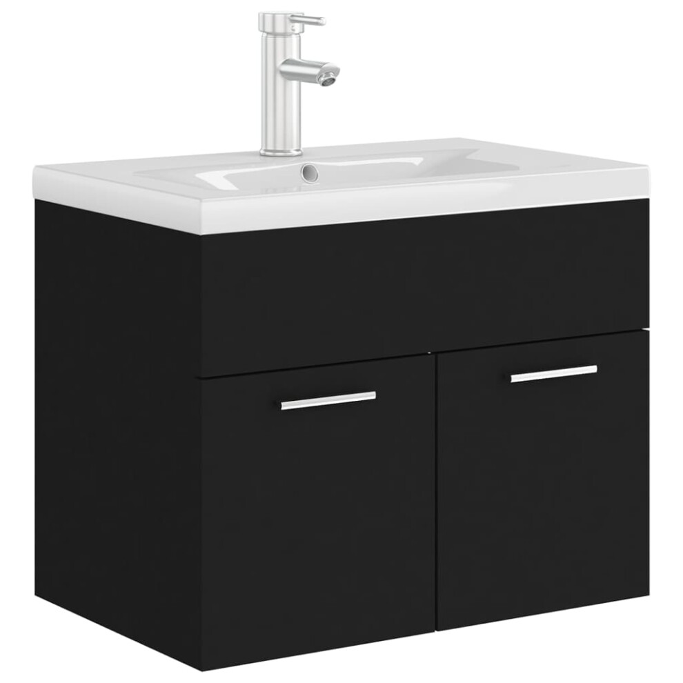 vidaXL Sink Cabinet with Built-in Basin Black Engineered Wood Bathroom Rack