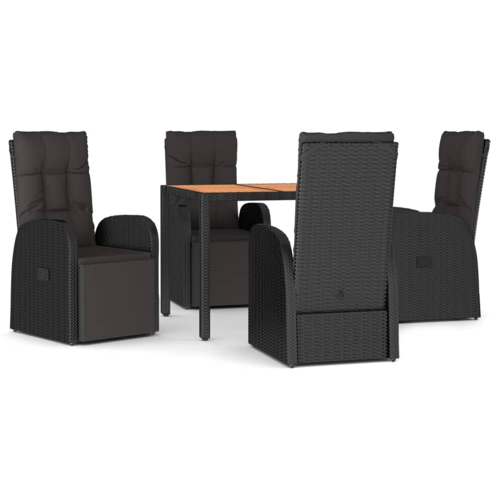 vidaXL Garden Dining Set 5 Piece Black Poly Rattan and Solid Wood Acacia Chair