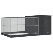 vidaXL Aviary with Extension Bird Cage Walk In Chicken Run Coop Silver Steel