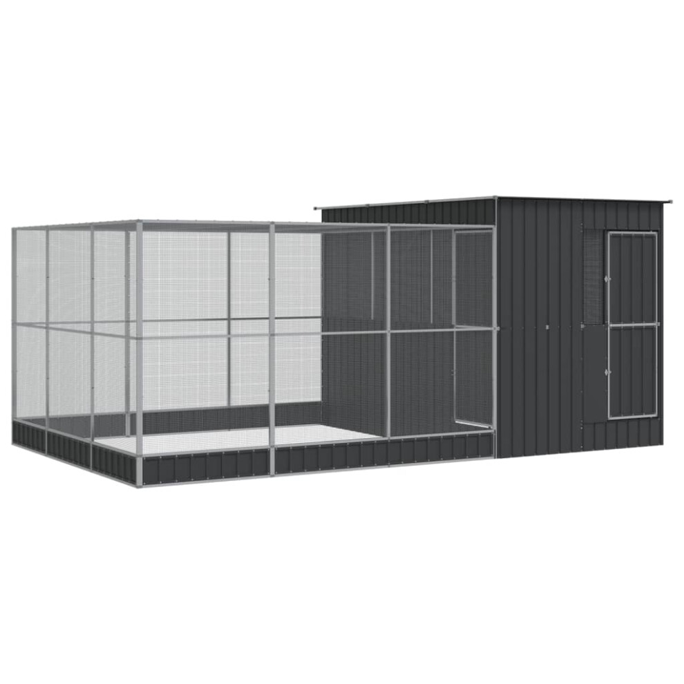vidaXL Aviary with Extension Bird Cage Walk In Chicken Run Coop Silver Steel