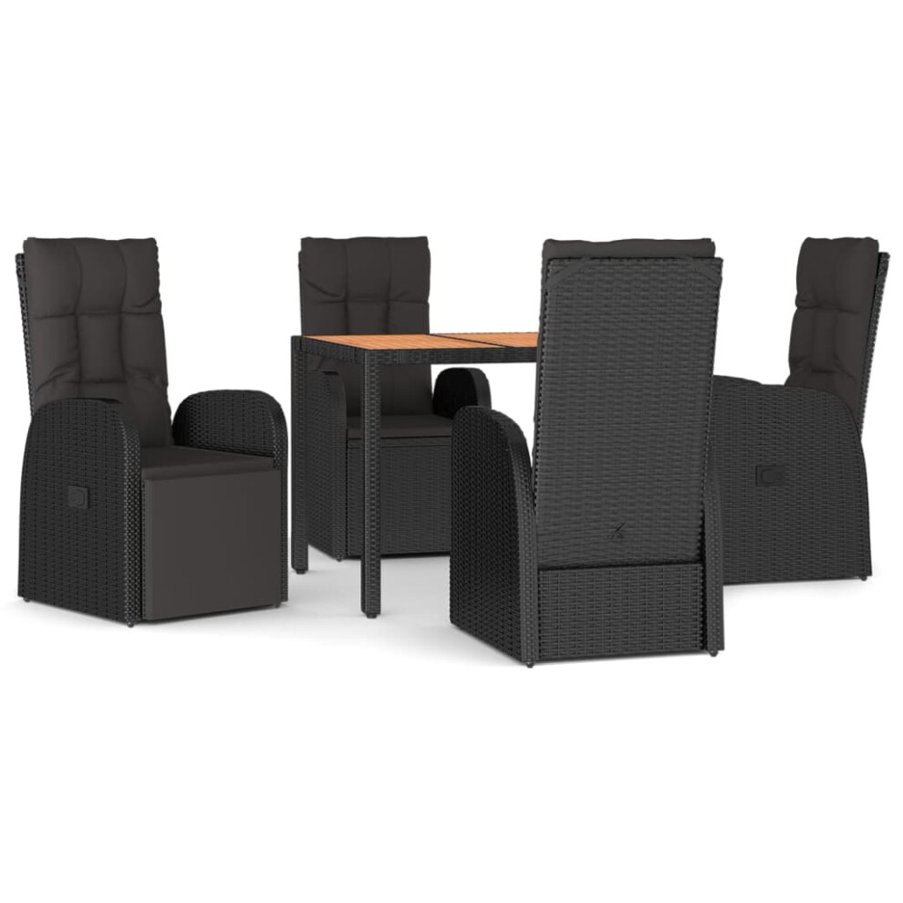 Vidaxl Garden Dining Set 5 Piece Black Poly Rattan And Solid Wood Acacia Chair