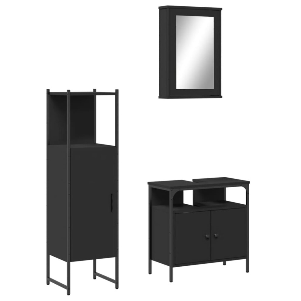 vidaXL Bathroom Furniture Set 3 Piece Mirror Cabinet Black Engineered Wood