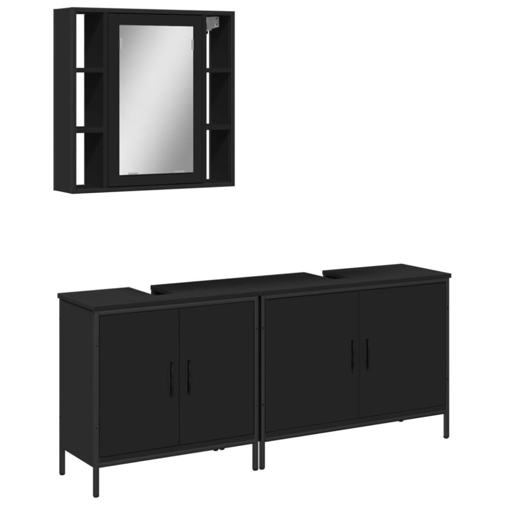 vidaXL Bathroom Cabinet Set 3 Piece Vanity Unit Cupboard Black Engineered Wood