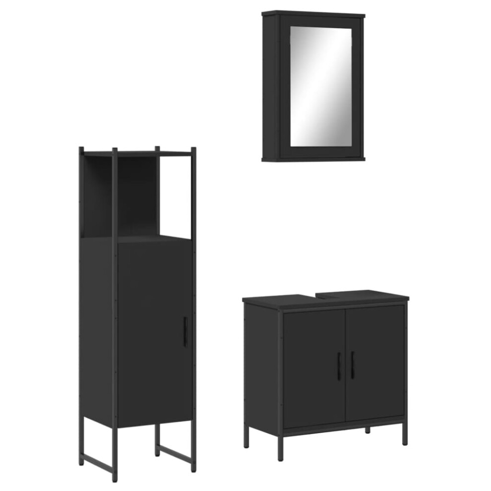 vidaXL Bathroom Furniture Set 3 Piece Mirror Cabinet Black Engineered Wood