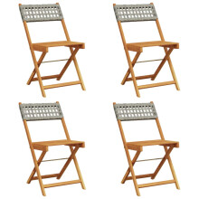 vidaXL Folding Garden Chairs 4 pcs Chairs Grey Poly Rattan and Solid Wood