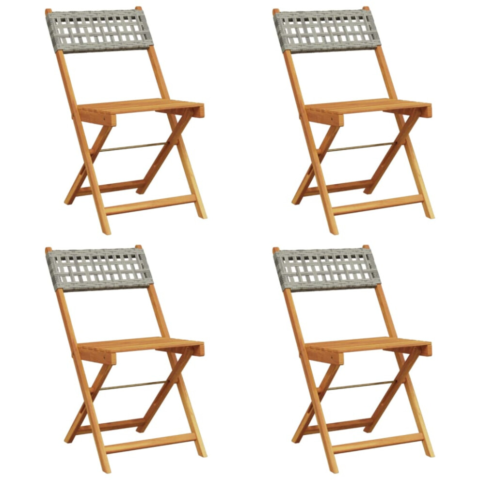 vidaXL Folding Garden Chairs 4 pcs Chairs Grey Poly Rattan and Solid Wood