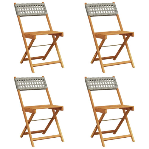 VidaXL vidaXL Folding Garden Chairs 4 pcs Chairs Grey Poly Rattan and Solid Wood 1