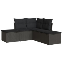 vidaXL Garden Sofa Set 5 Piece with Cushions Outdoor Sofa Black Poly Rattan