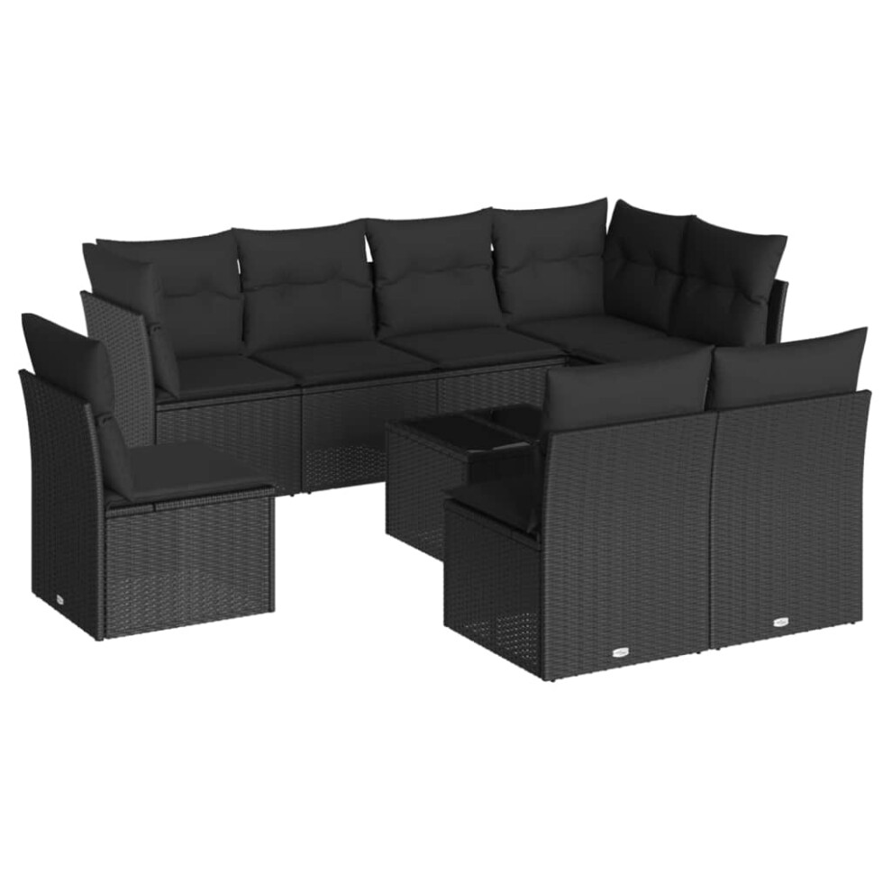 vidaXL Garden Sofa Set 9 Piece with Cushions Outdoor Sofa Black Poly Rattan