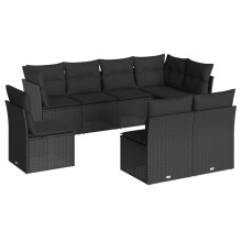 vidaXL Garden Sofa Set 8 Piece with Cushions Outdoor Sofa Black Poly Rattan