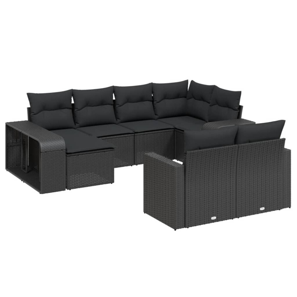 vidaXL Garden Sofa Set 10 Piece with Cushions Outdoor Sofa Black Poly Rattan