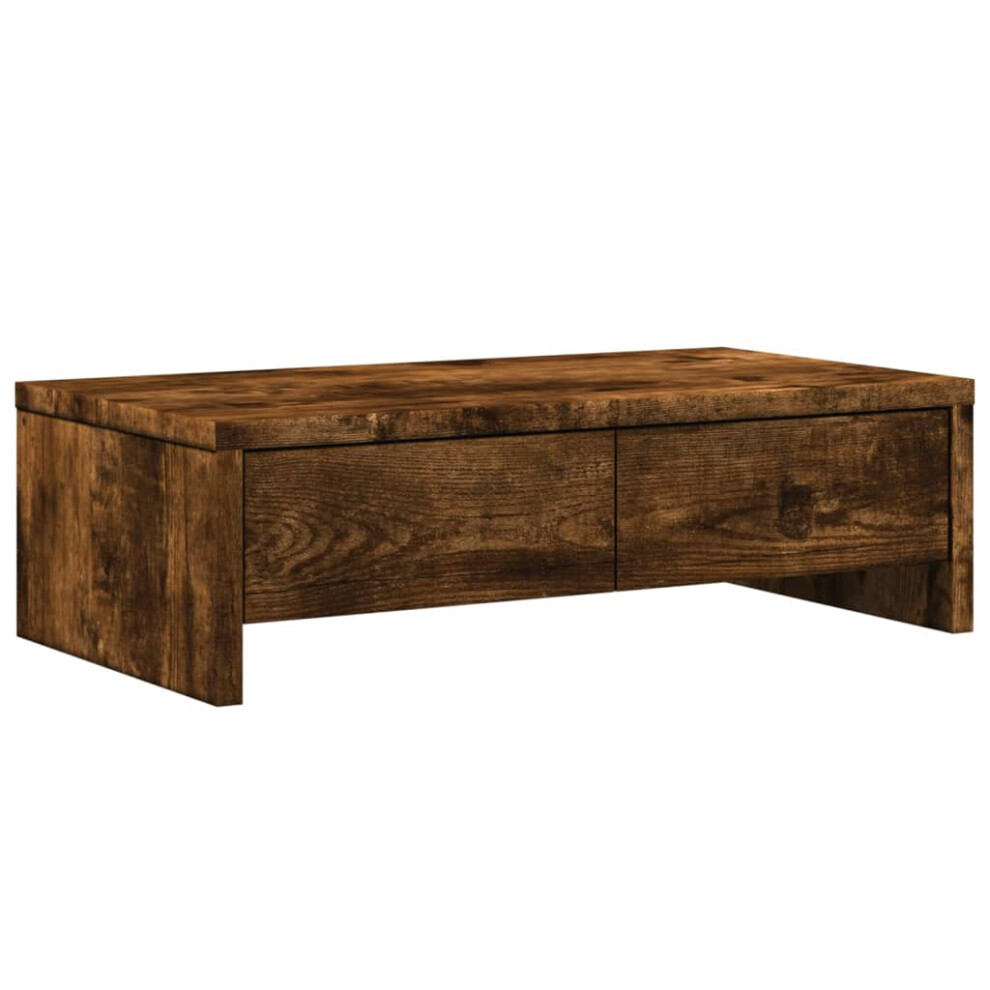 Vidaxl Monitor Stand With Drawers Monitor Riser Smoked Oak Engineered Wood