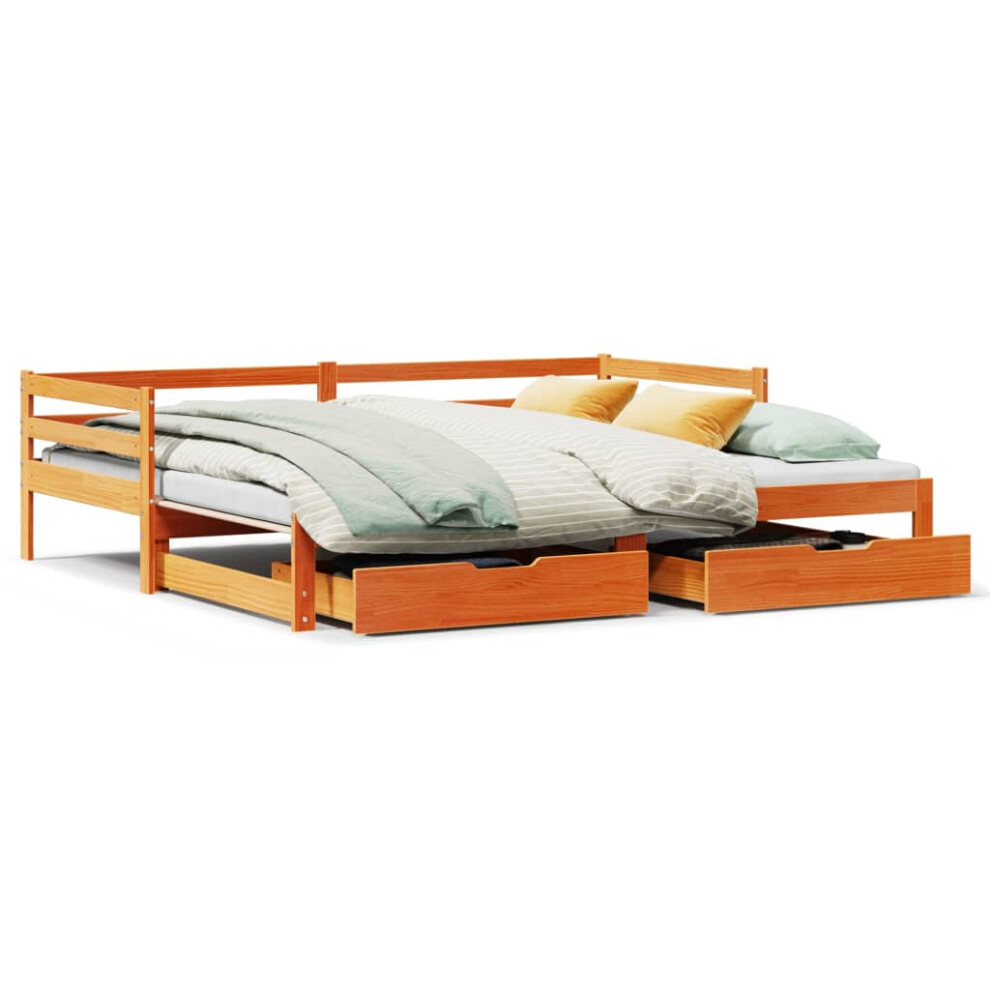 vidaXL Daybed with Trundle and Drawers Wax Brown 80x200 cm Solid Wood Pine