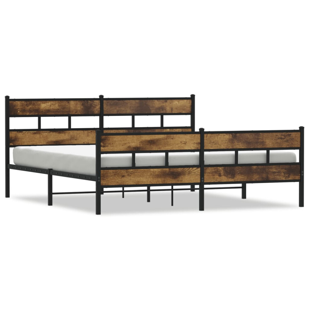 Vidaxl Metal Bed Frame Without Mattress Home Bed Base Smoked Oak 183X213 Cm