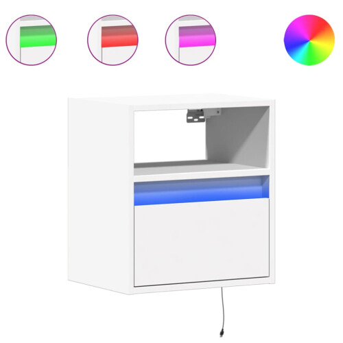VidaXL vidaXL Wall-mounted Bedside Cabinets with LED Lights Bed Table 2 pcs White