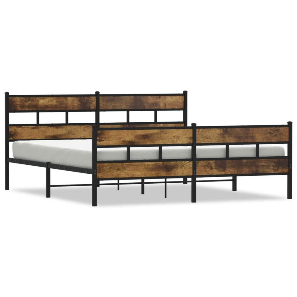 vidaXL Metal Bed Frame without Mattress Bed Smoked Oak 180x200 cm Super King