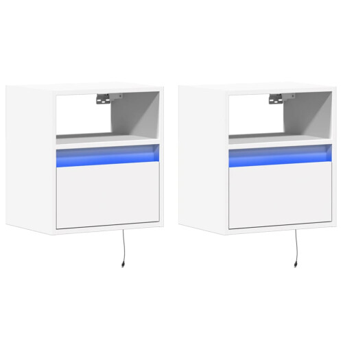 VidaXL vidaXL Wall-mounted Bedside Cabinets with LED Lights Bed Table 2 pcs White 2