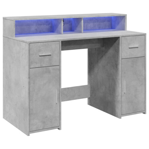 VidaXL vidaXL Desk with LED Lights Study Working Table Concrete Grey Engineered Wood 2