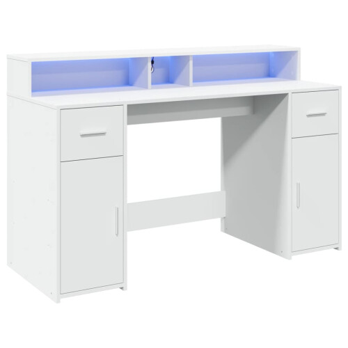 VidaXL vidaXL Desk with LED Lights Writing Table Working Table White Engineered Wood 2