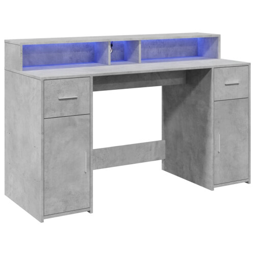 VidaXL vidaXL Desk with LED Lights Study Working Table Concrete Grey Engineered Wood 2