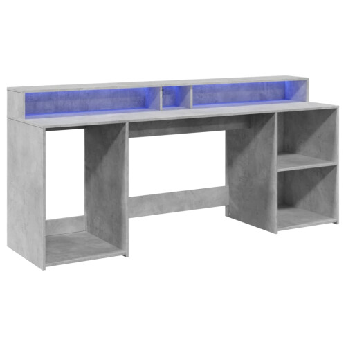 VidaXL vidaXL Desk with LED Lights Study Working Table Concrete Grey Engineered Wood 2