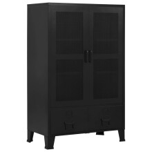 vidaXL Office Cabinet with Mesh Doors Steel 75x40x120cm Black Filing Cabinet