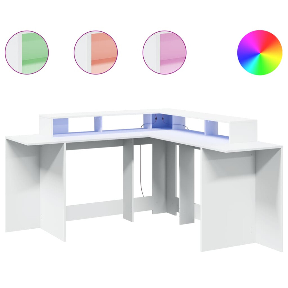 vidaXL Desk With LED Lights Writing Table Working Table White Engineered Wood