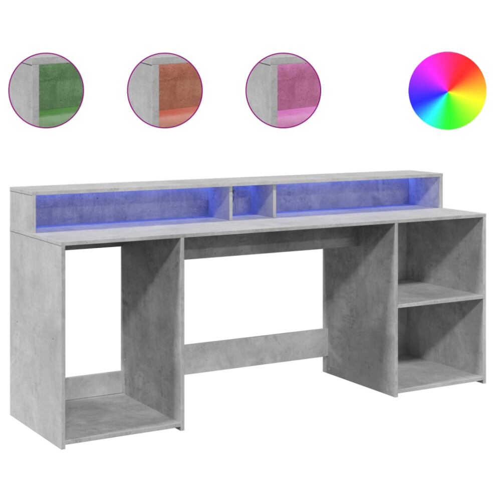 vidaXL Desk with LED Lights Study Working Table Concrete Grey Engineered Wood