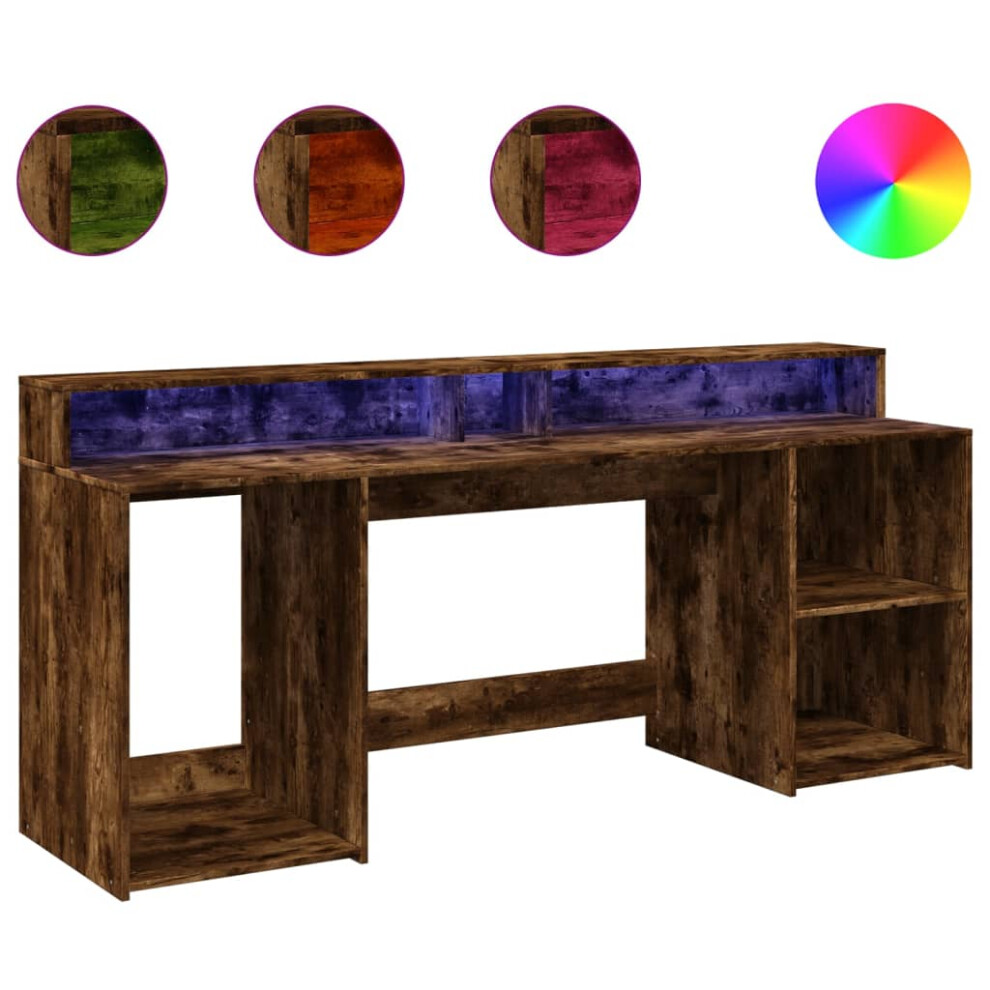 vidaXL Desk with LED Lights Writing Working Table Smoked Oak Engineered Wood