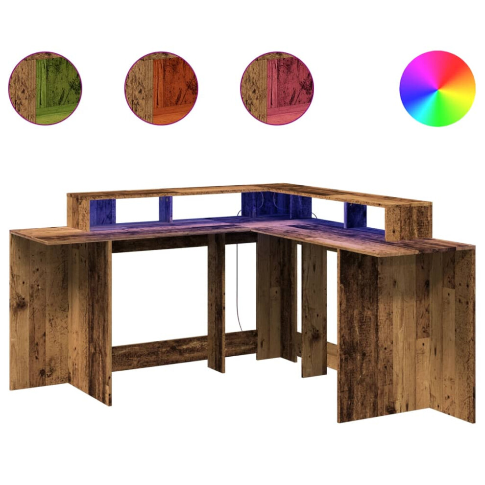 vidaXL Desk With LED Lights Writing Working Table Old Wood Engineered Wood