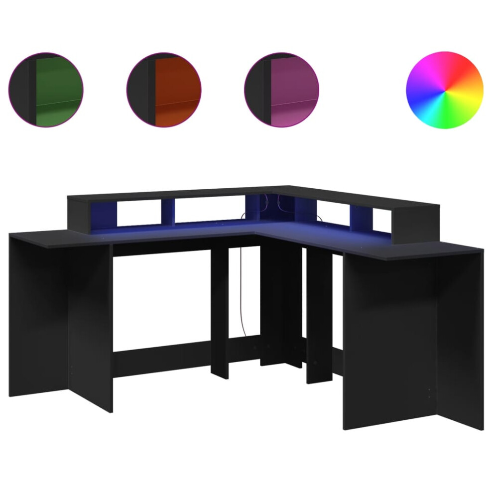 vidaXL Desk with LED Lights Writing Table Working Table Black Engineered Wood