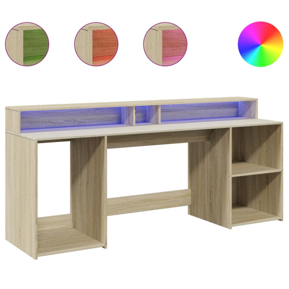 Vidaxl Desk With Led Lights Writing Working Table Sonoma Oak Engineered Wood