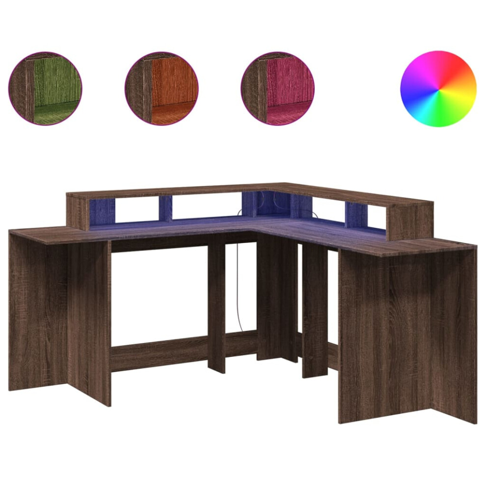 vidaXL Desk with LED Lights Writing Working Table Brown Oak Engineered Wood