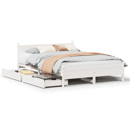 VidaXL vidaXL Bed Frame without Mattress White 135x190 cm Double Solid Wood Pine
