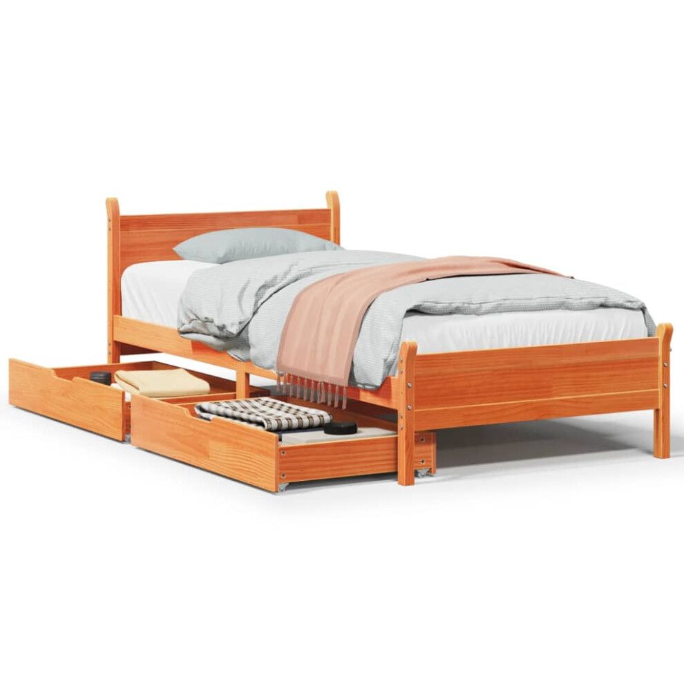 vidaXL Bed Frame without Mattress Bed Wax Brown Small Single Solid Wood Pine