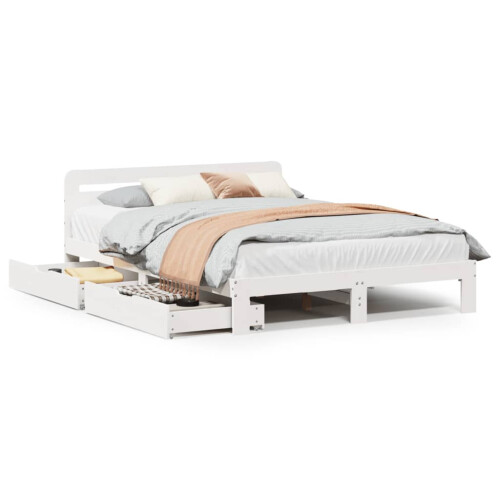 VidaXL vidaXL Bed Frame without Mattress White 150x200 cm King Size Solid Wood Pine 1