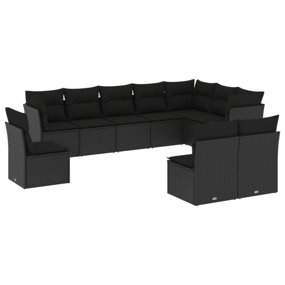 vidaXL Garden Sofa Set 10 Piece with Cushions Outdoor Sofa Black Poly Rattan