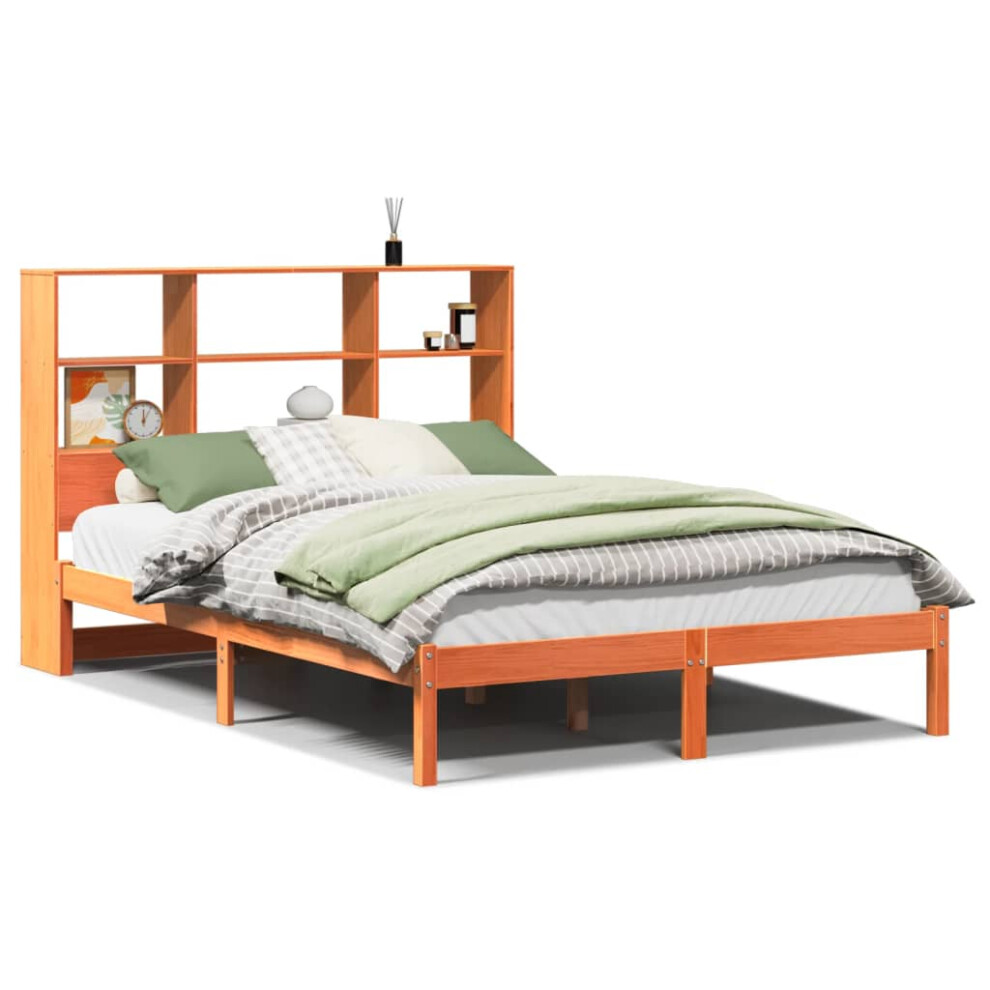vidaXL Bookcase Bed without Mattress Bed Wax Brown Double Solid Wood Pine