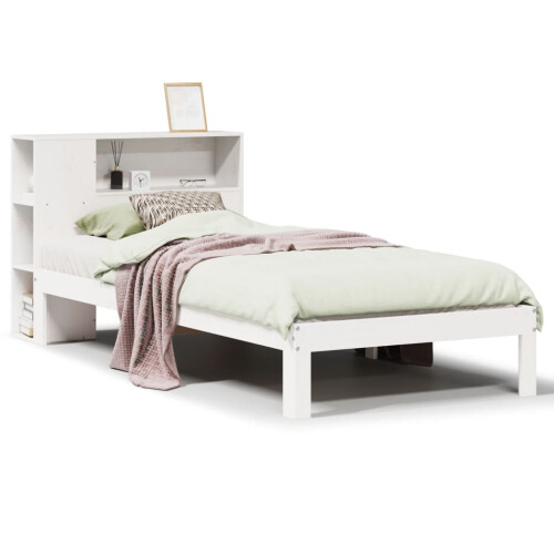 VidaXL vidaXL Bookcase Bed without Mattress Bed White Small Single Solid Wood Pine 1