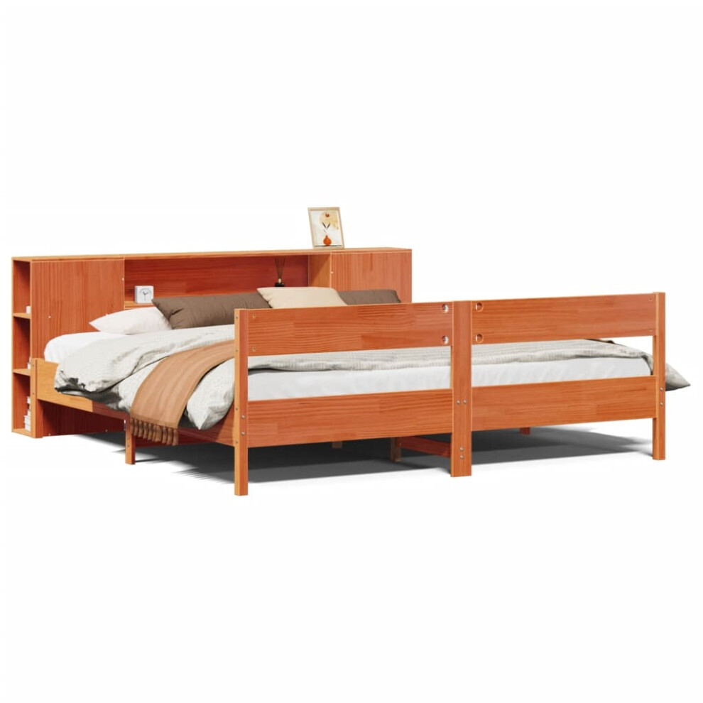 Vidaxl Brown Bookcase Bed Without Mattress Wax Super King Solid Wood Pine