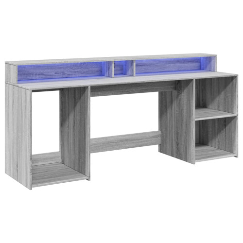 VidaXL vidaXL Desk with LED Lights Writing Working Table Grey Sonoma Engineered Wood 2