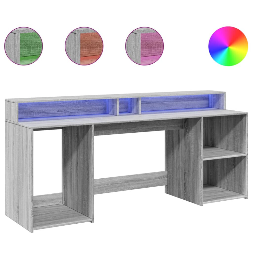 vidaXL Desk with LED Lights Writing Working Table Grey Sonoma Engineered Wood