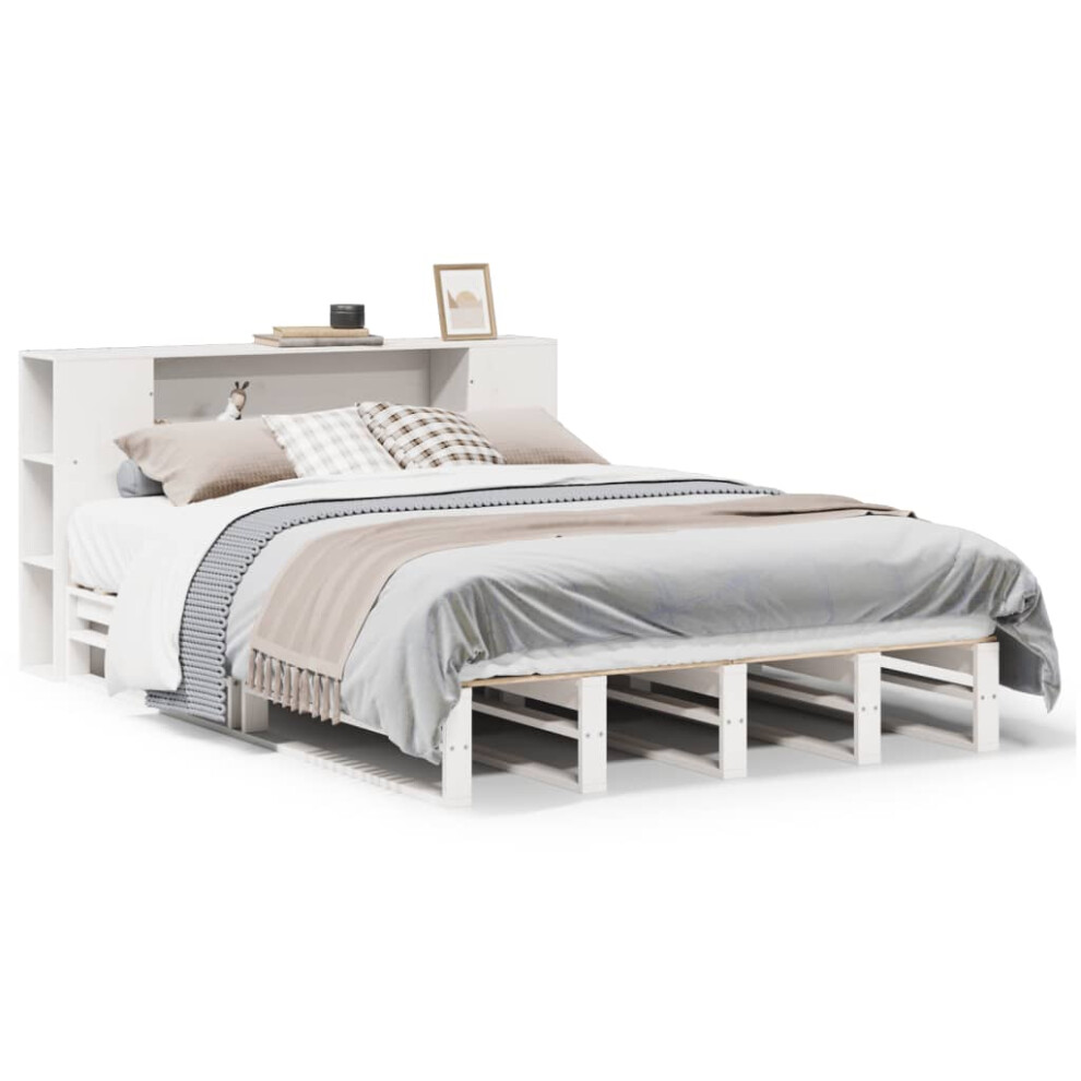 Vidaxl Bookcase Bed Without Mattress Bed Base White 140X200 Cm Solid Wood