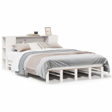 vidaXL Bookcase Bed without Mattress Bed White 135x190 cm Double Solid Wood