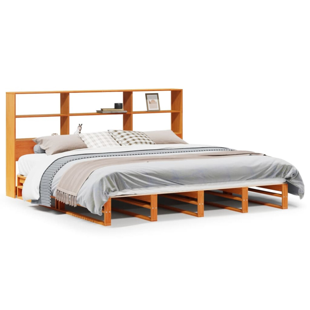 Vidaxl Bookcase Bed Without Mattress Bed Base Wax Brown Super King Solid Wood