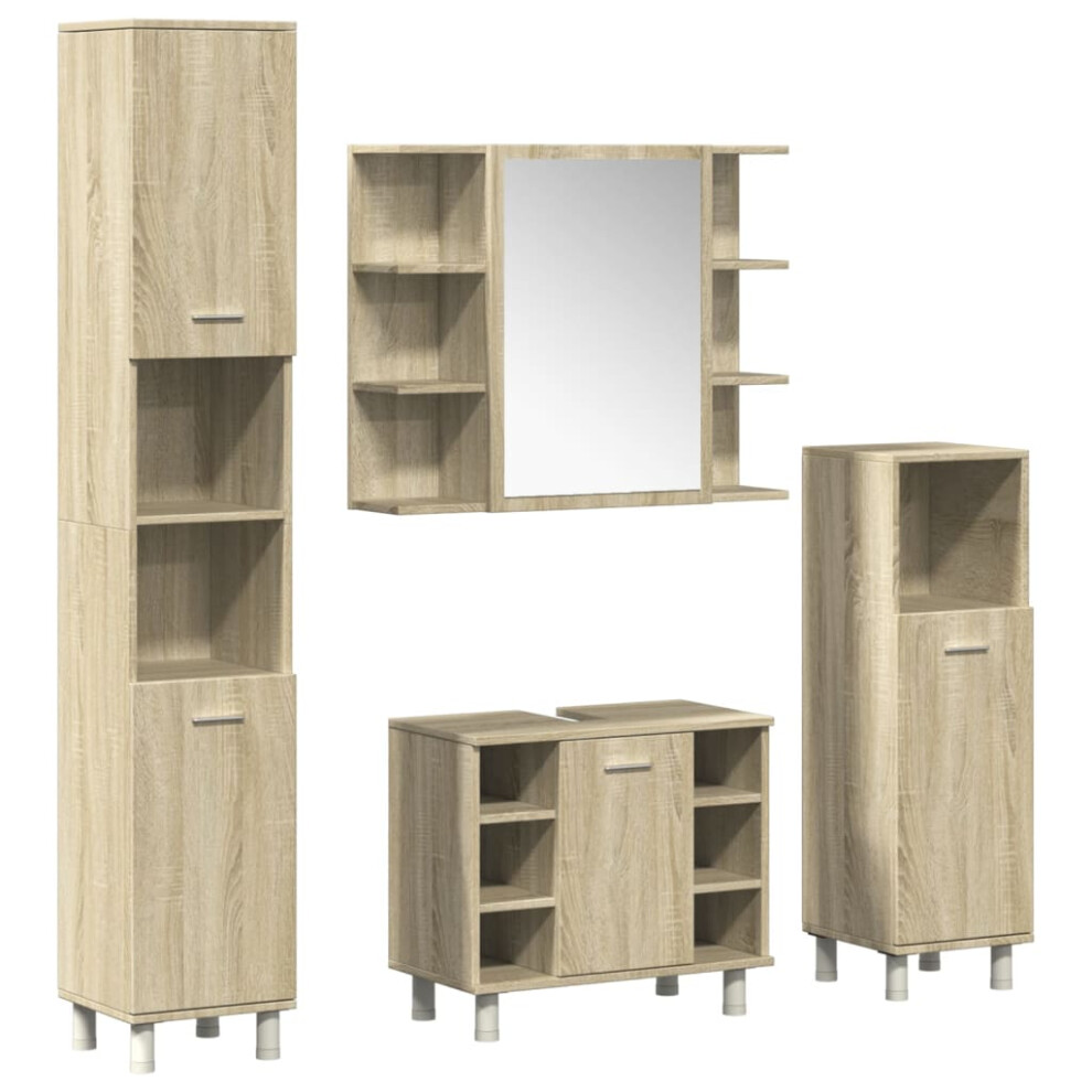 vidaXL Bathroom Furniture Set 4 Piece Sink Cabinet Sonoma Oak Engineered Wood