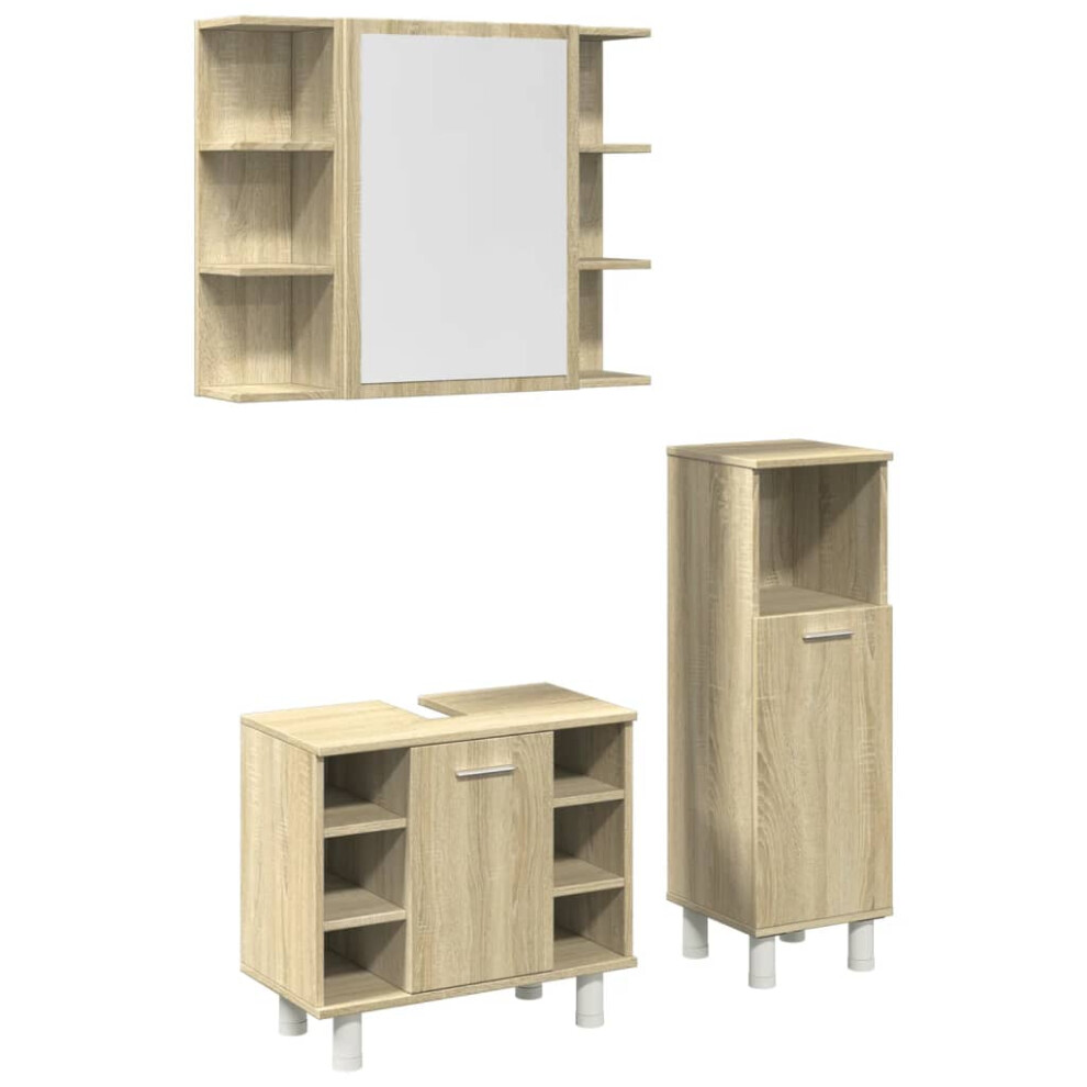 vidaXL Bathroom Furniture Set 3 Piece Sink Cabinet Sonoma Oak Engineered Wood