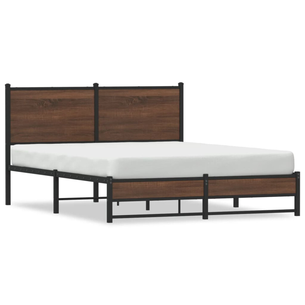 vidaXL Metal Bed Frame with Headboard Bed Base Bedstead Brown Oak 140x190 cm