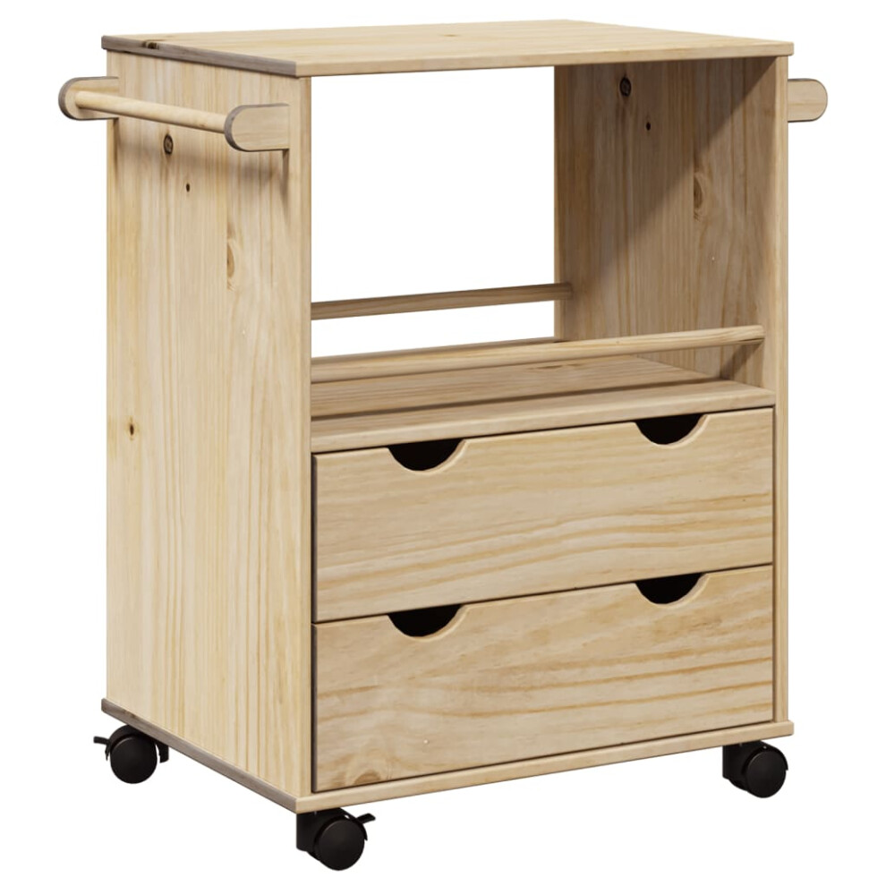 vidaXL Kitchen Trolley Rolling Cart Serving Trolley Bar Cart Solid Wood Pine